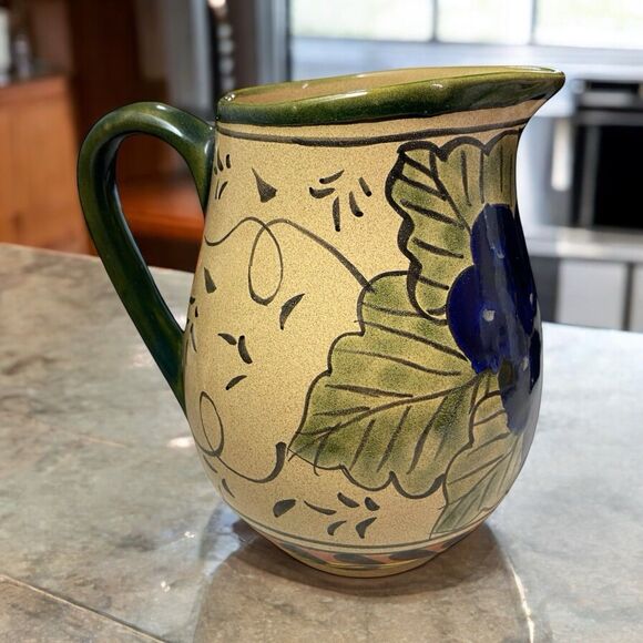 Vintage Hand Painted Water Tea Pitcher Grape Leaves Cluster Motif 6.5” Tall MCM - Picture 1 of 12